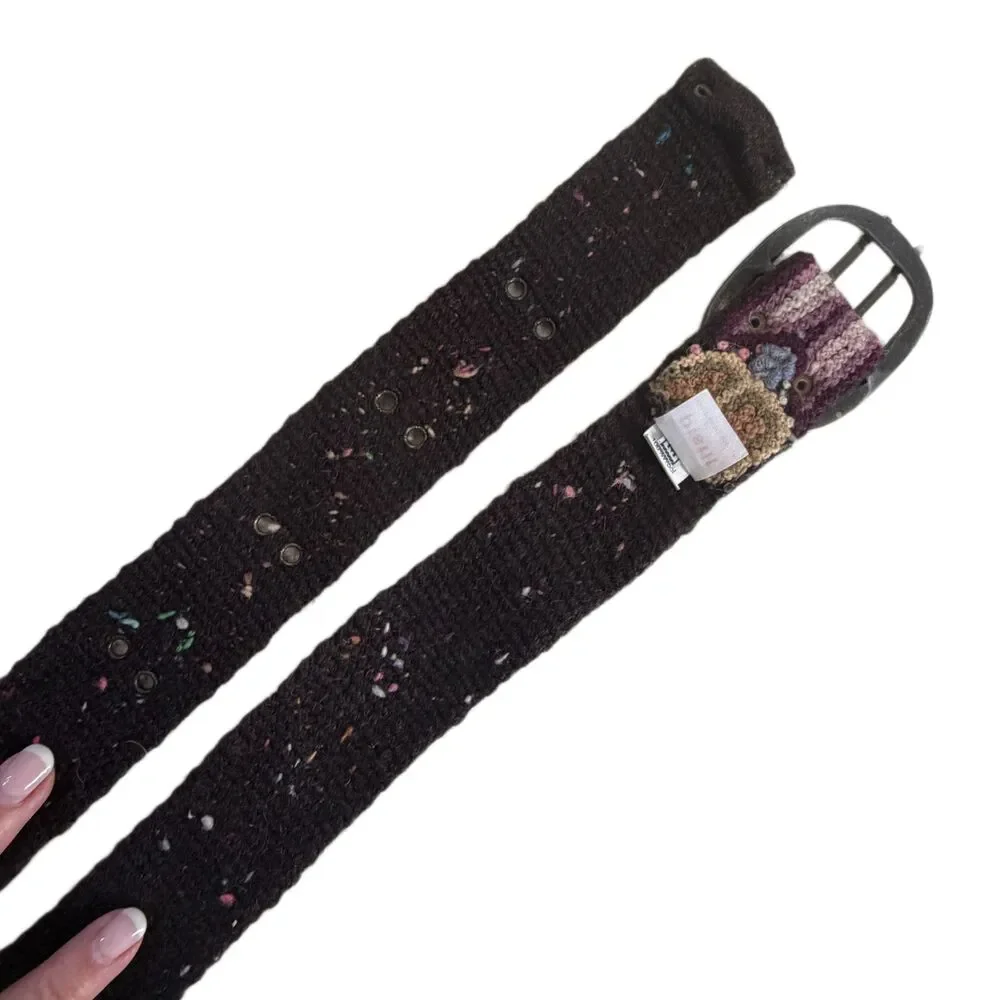Peruvian Needlepoint Wool Wide Belt Size M Colorful Floral Purple Gold Blue Pink